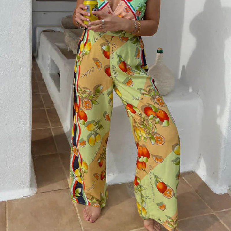 Women Floral Printed Linen Trousers