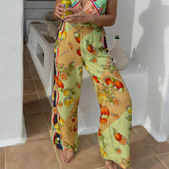 Women Floral Printed Linen Trousers