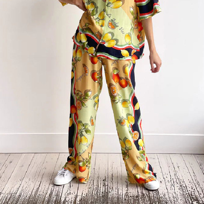 Women Floral Printed Linen Trousers