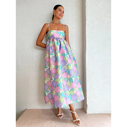Floral Print Cotton Empire Maxi Dress