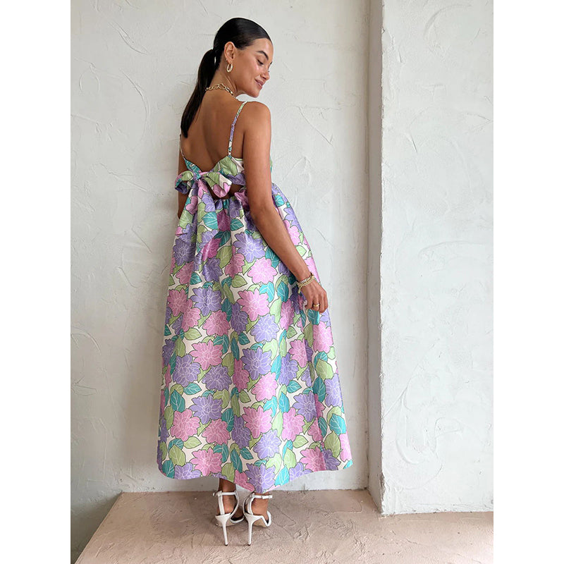 Floral Print Cotton Empire Maxi Dress