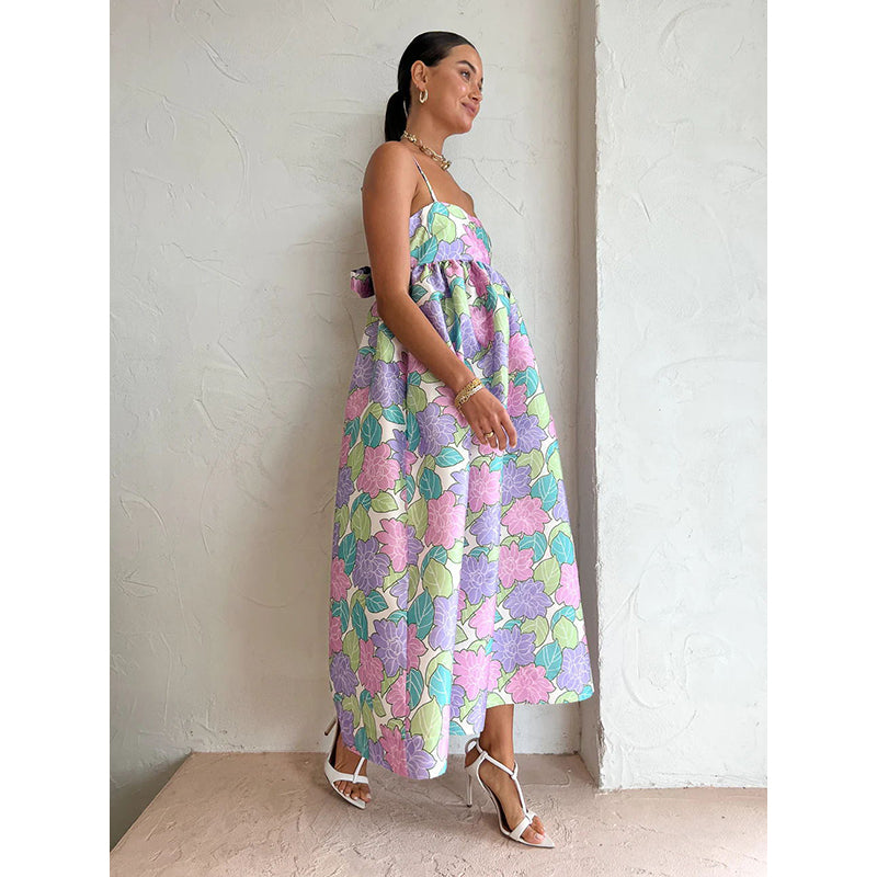 Floral Print Cotton Empire Maxi Dress