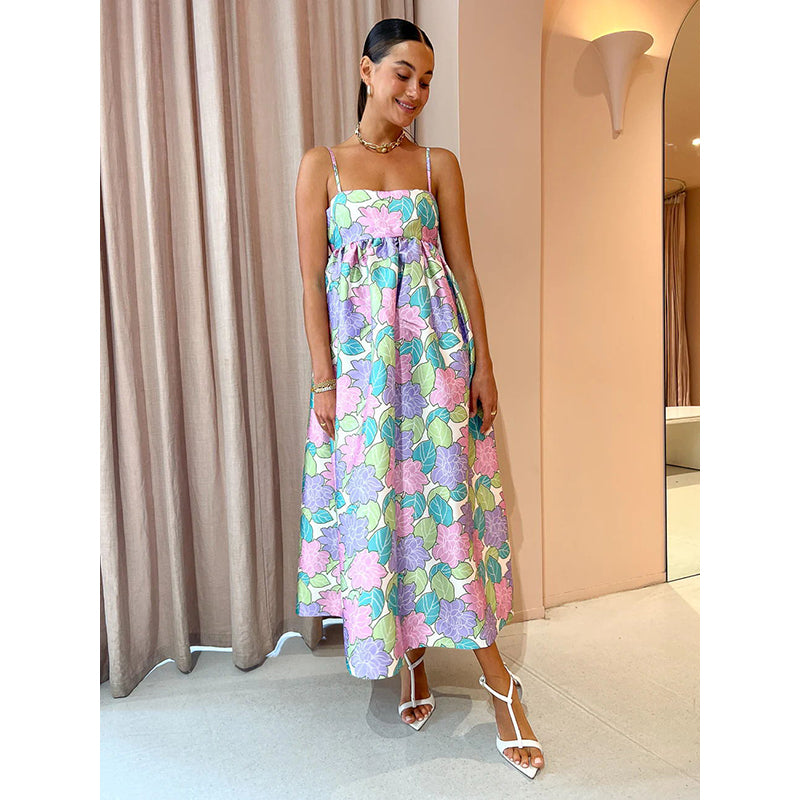 Floral Print Cotton Empire Maxi Dress