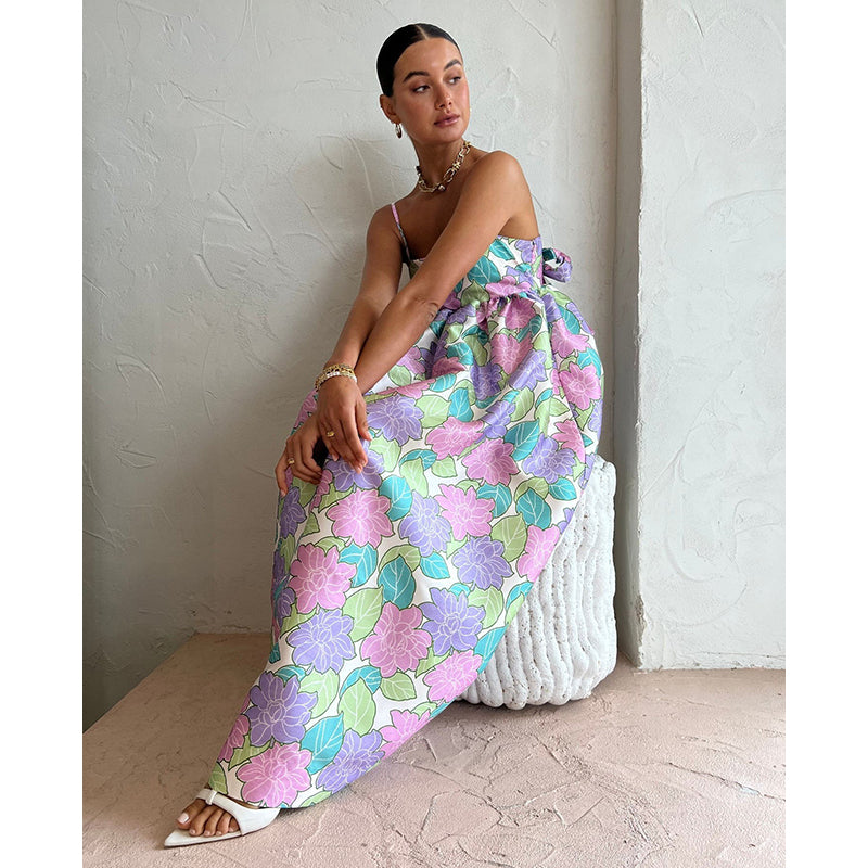 Floral Print Cotton Empire Maxi Dress