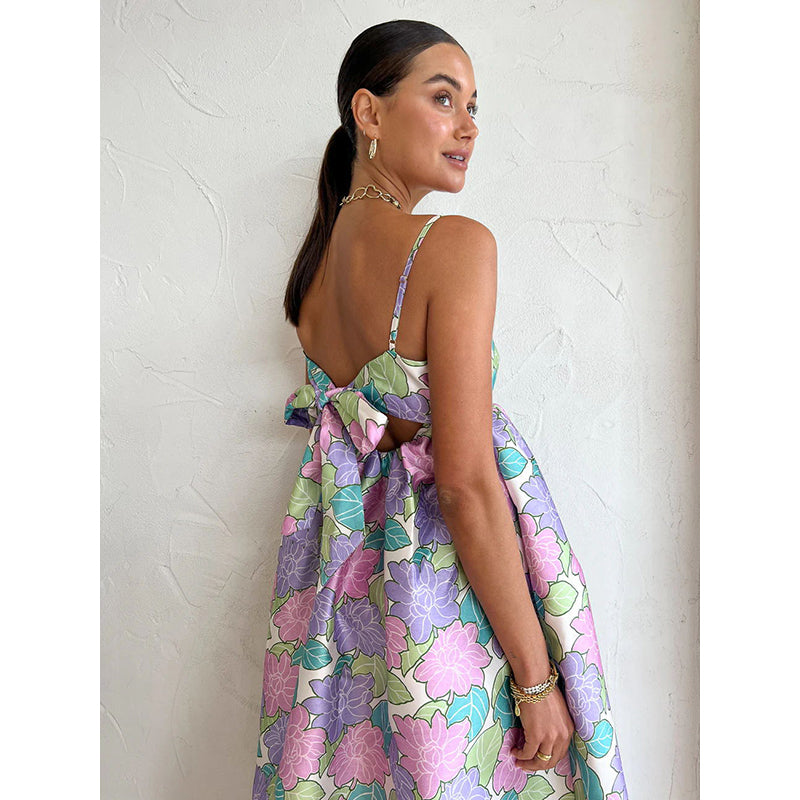 Floral Print Cotton Empire Maxi Dress