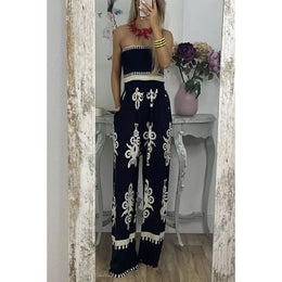 Black & White Strapless Ethnic Motifs Printed Basic Jumpsuit