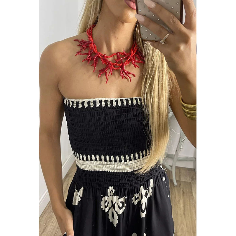 Black & White Strapless Ethnic Motifs Printed Basic Jumpsuit