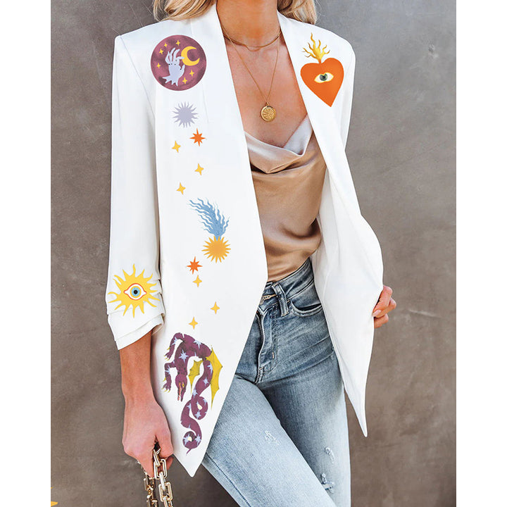White Graphic Printed Tailored Jacket