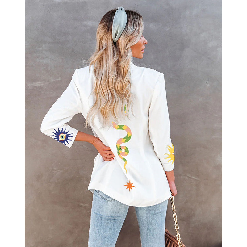 White Graphic Printed Tailored Jacket
