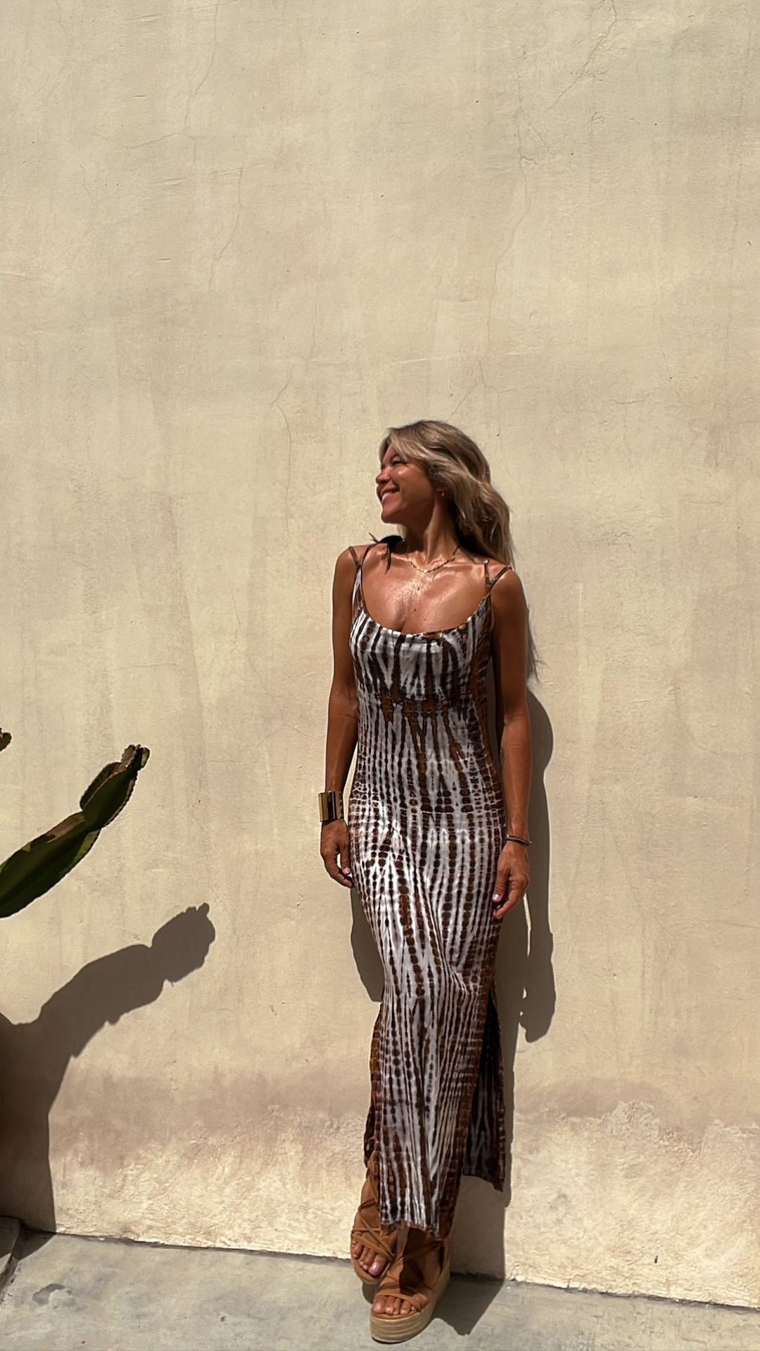 Abstract Printed Shoulder Straps Bodycon Maxi Dress
