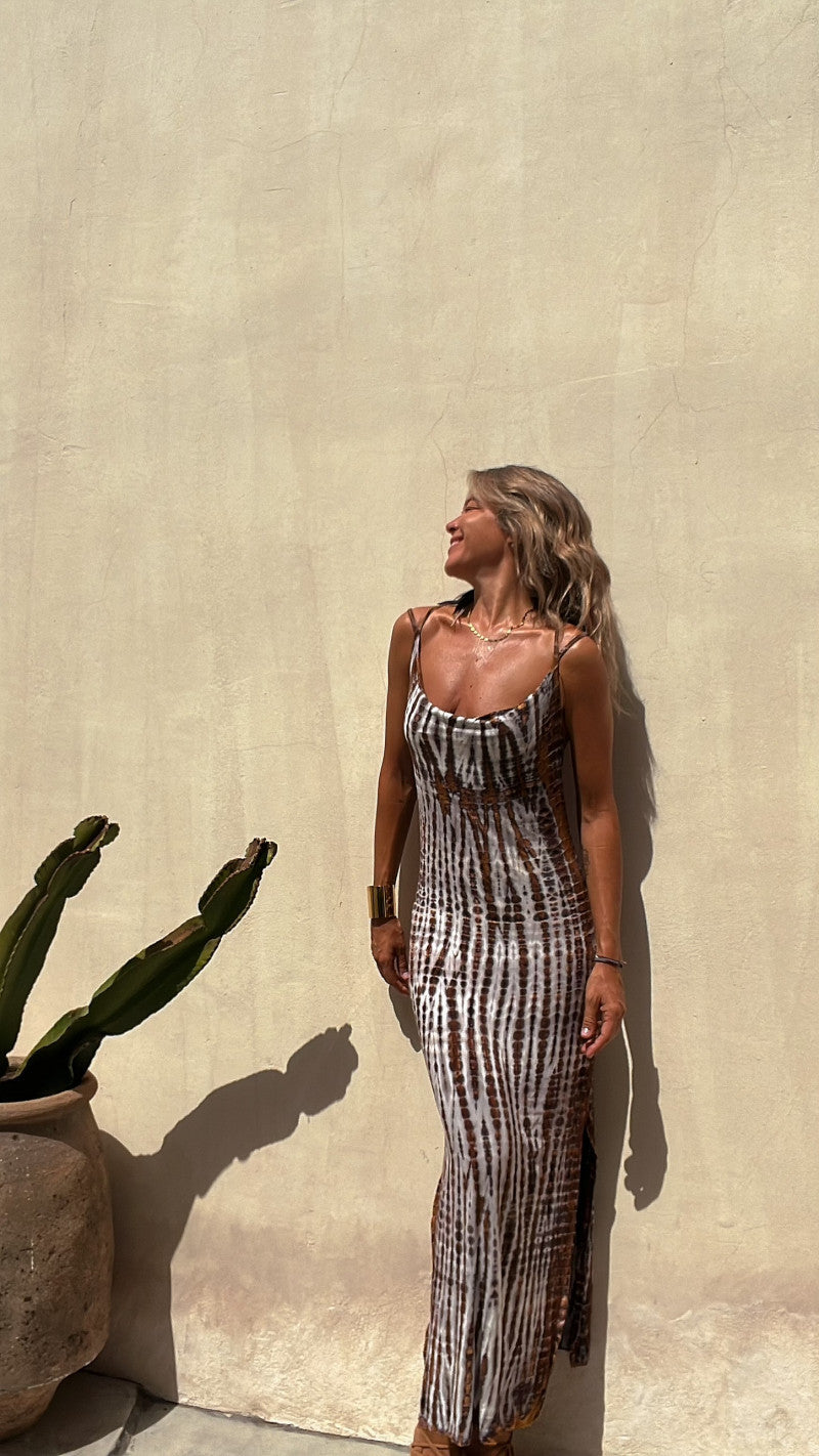 Abstract Printed Shoulder Straps Bodycon Maxi Dress