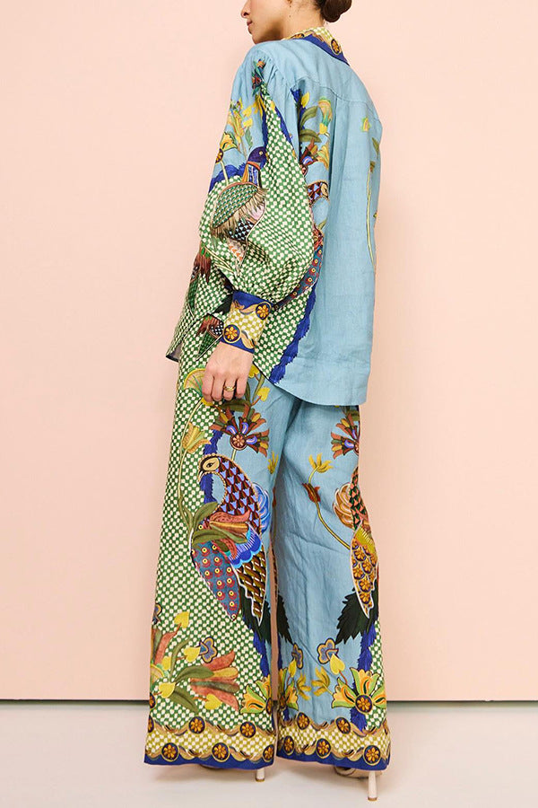 Women Green Ethnic Motifs Printed Loose Fit Wrinkle Free Parallel Trousers