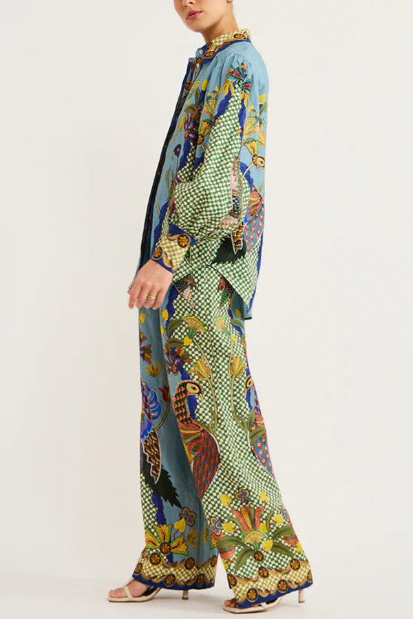 Women Green Ethnic Motifs Printed Loose Fit Wrinkle Free Parallel Trousers