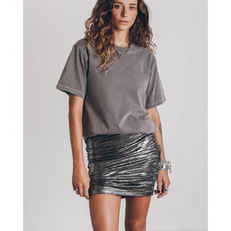 Grey Gathered Ruched A-Line Mini Skirt