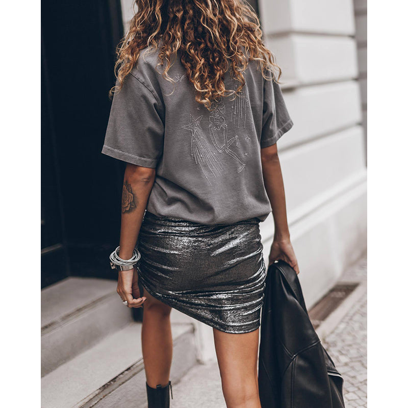 Grey Gathered Ruched A-Line Mini Skirt