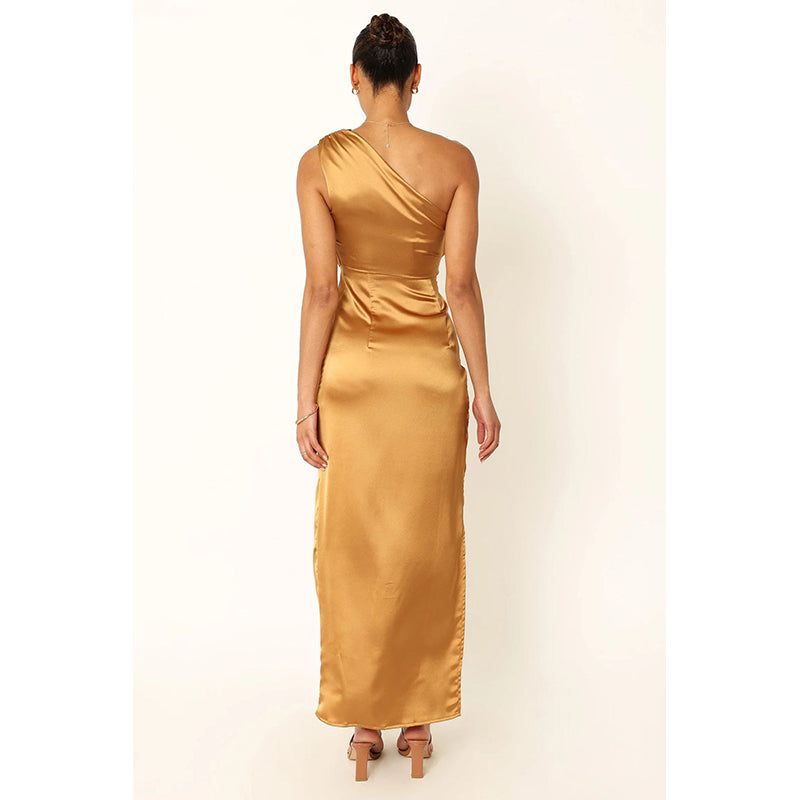 Yellow One-Shoulder Gathered Detailed Maxi Dress
