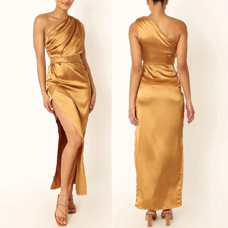 Yellow One-Shoulder Gathered Detailed Maxi Dress