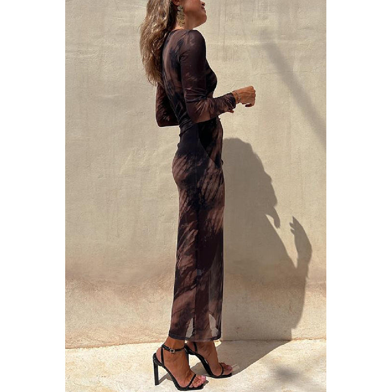 Black Abstract Printed Maxi Cotton Sheath Dress