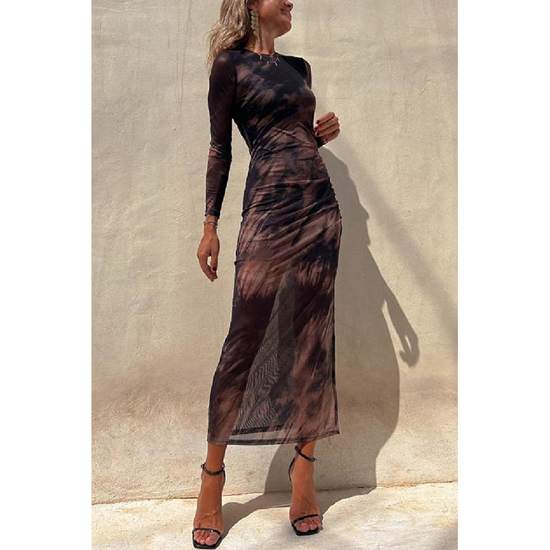 Black Abstract Printed Maxi Cotton Sheath Dress