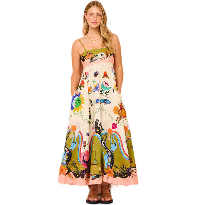 Green Graphic Printed Maxi Dress