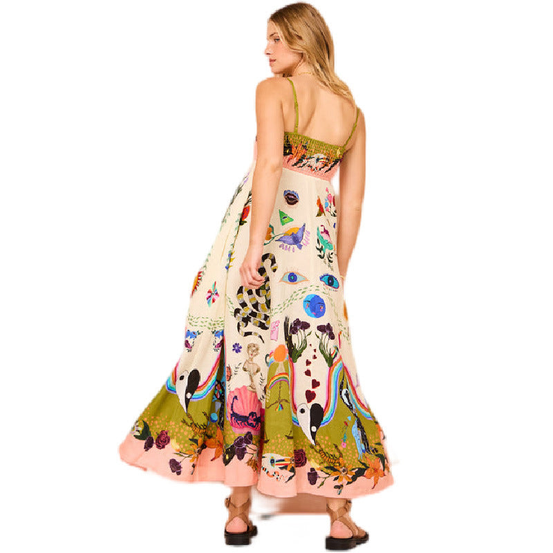 Green Graphic Printed Maxi Dress
