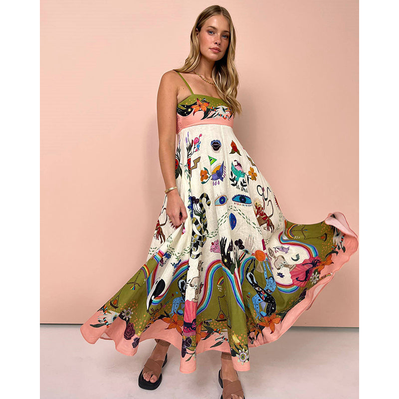 Green Graphic Printed Maxi Dress