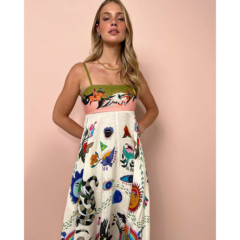 Green Graphic Printed Maxi Dress