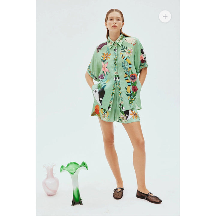 Green & Blue Printed Shirt & Shorts