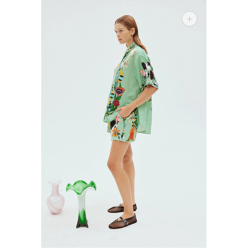 Green & Blue Printed Shirt & Shorts