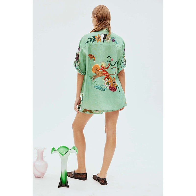 Green & Blue Printed Shirt & Shorts