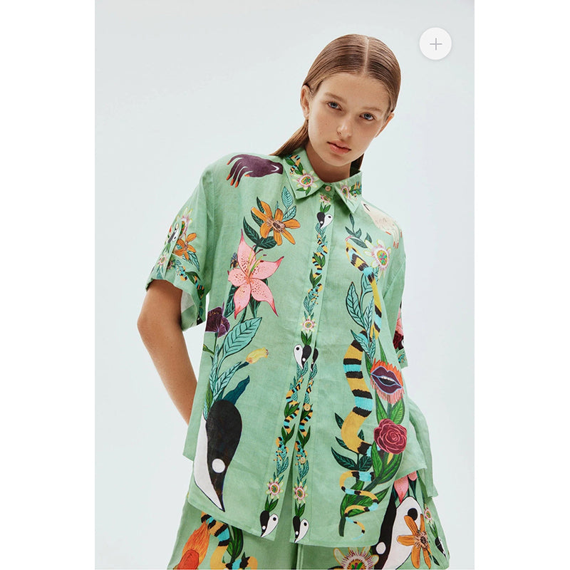 Green & Blue Printed Shirt & Shorts