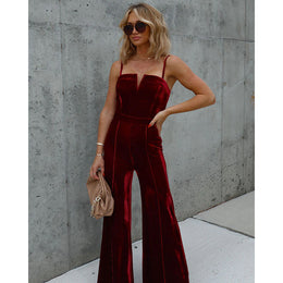 Maroon Shoulder Straps Basic Jumpsuit