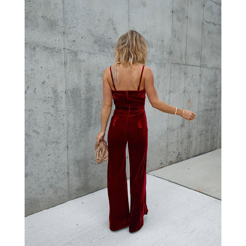 Maroon Shoulder Straps Basic Jumpsuit