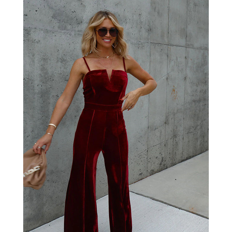 Maroon Shoulder Straps Basic Jumpsuit
