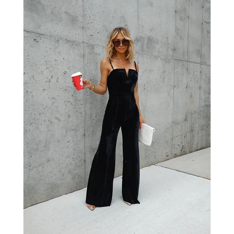 Black Shoulder Straps Basic Jumpsuit