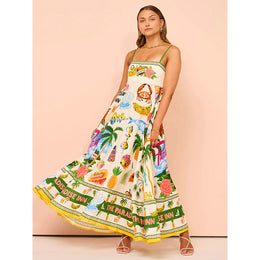 Yellow Graphic Print Maxi Dress