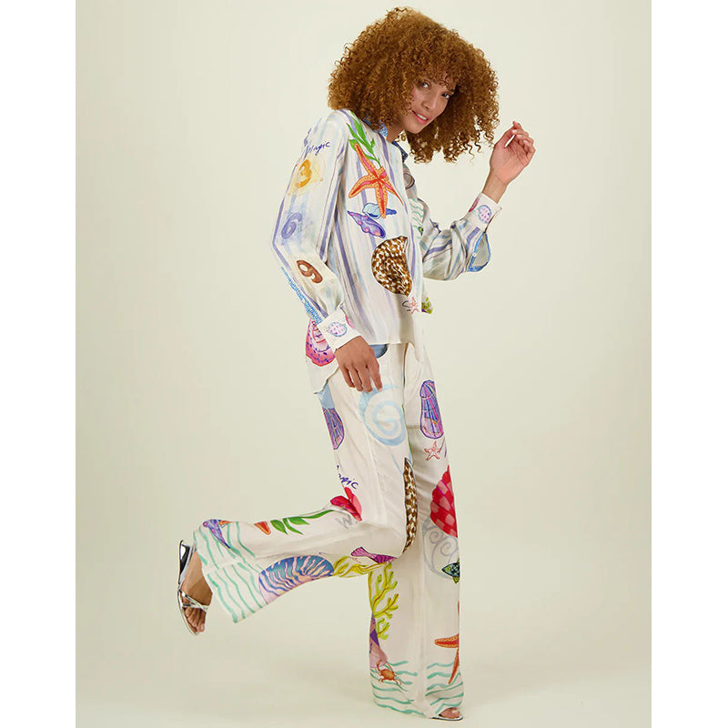 Women Abstract Printed Loose Fit Pleated Trousers