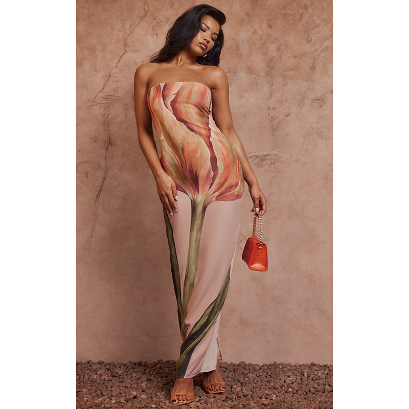 Print Strapless Maxi Dress