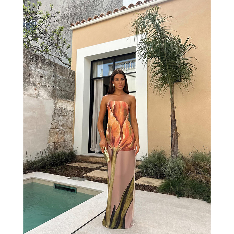 Print Strapless Maxi Dress