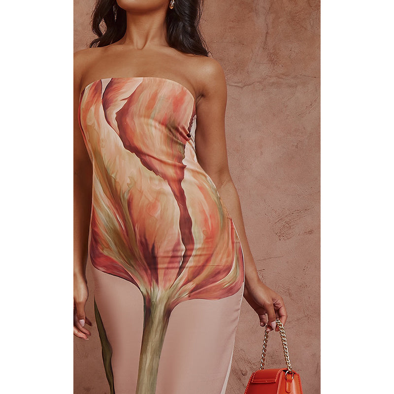 Print Strapless Maxi Dress
