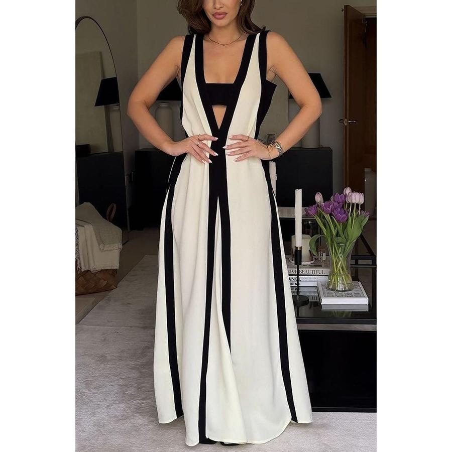 Women V-Neck Fit & Flare Maxi Dress