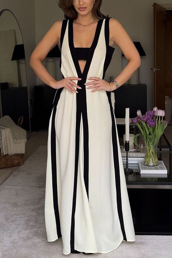 Women V-Neck Fit & Flare Maxi Dress
