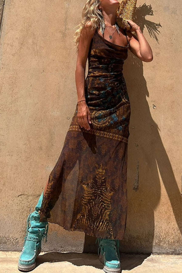 Printed Halter Neck Maxi Dress