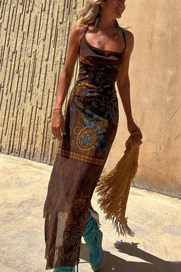 Printed Halter Neck Maxi Dress