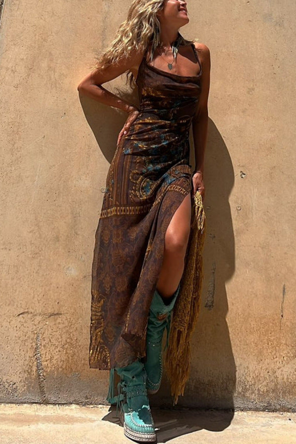Printed Halter Neck Maxi Dress