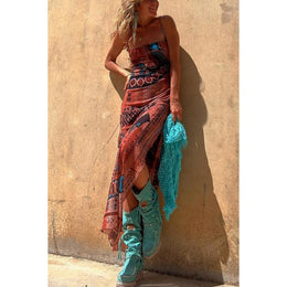 Printed Backless Georgette Maxi Dress