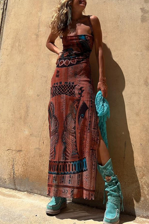 Printed Backless Georgette Maxi Dress