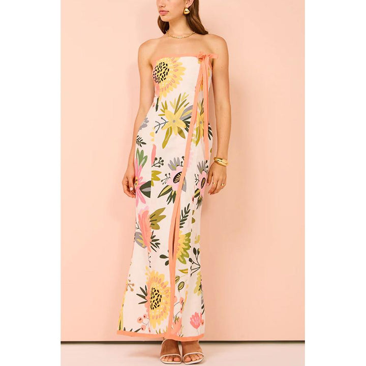 Strapless Floral Print Bodycon Dress