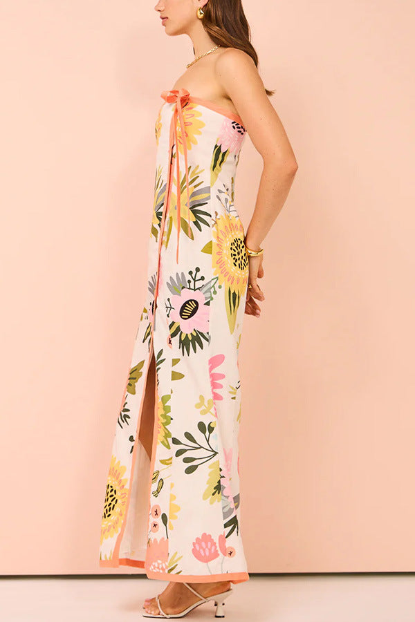 Strapless Floral Print Bodycon Dress