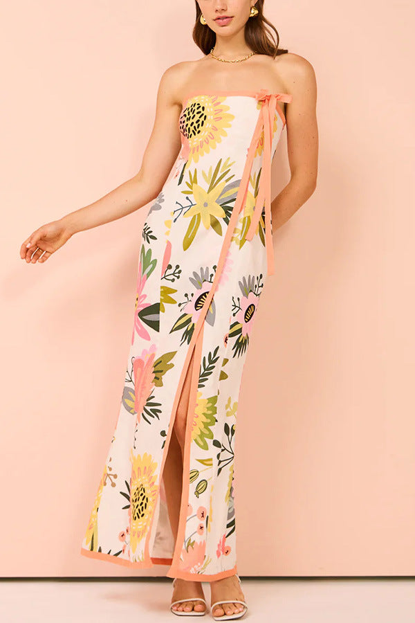 Strapless Floral Print Bodycon Dress